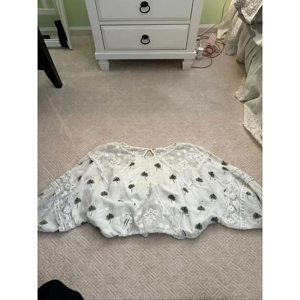 EUC Free People Palms Print Linen Cotton Blouse
